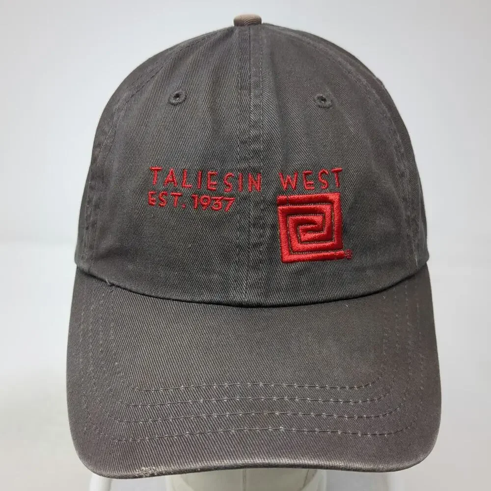 Taliesin West 5 Panel Gray Hat One Size Adjustable Slideback Cotton Red Logo